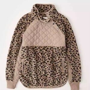 Abercrombie & Fitch Asymmetrical Snap-Up Fleece NWOT BROWN LEOPARD WOMENS XL